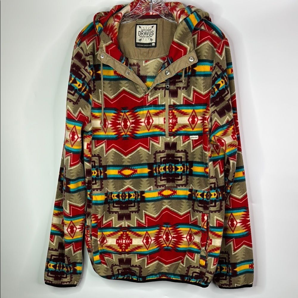 Dravus Aztec Colorful Southwest Fleece Pullover Hooded Sweatshirt Size Large